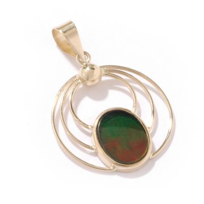 14K Gold Tri-Circle Ammolite Pendant