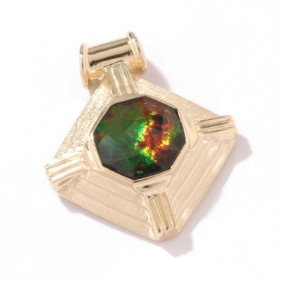 14K Gold Octagon Ammolite Pendant