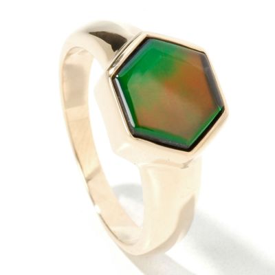 14K Gold Hexagon Ammolite Ring