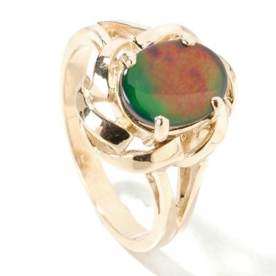 14K Gold Oval Ammolite Ring