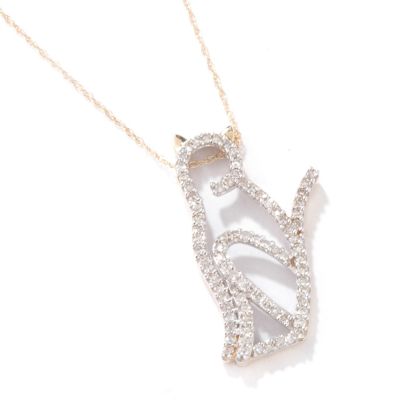14K Gold Diamond Cat Pendant w/ Chain, 14K Gold Diamond Cat Pendant w/ Chain Look chic sporting this cute little cat encrusted in diamonds. The playful pendant is made of 14K yellow gold and features