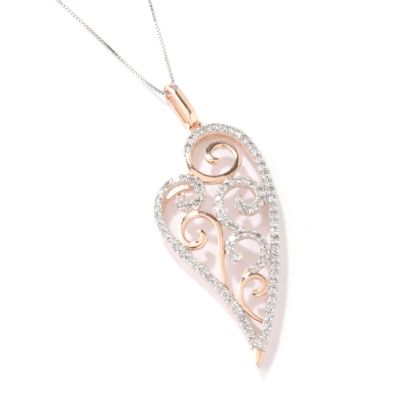 14K White / Rose Gold Diamond Scrolling Heart Pendant w/ Chain
