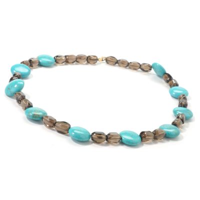 14K Gold 20" Turquoise & Smoky Quartz Necklace
