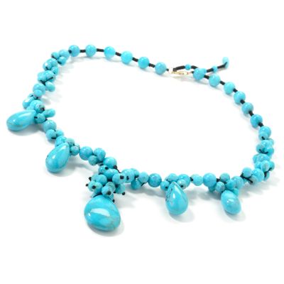 J313168 - 14K Gold 18" Turquoise Drop Beaded Necklace w/ 2" Extender