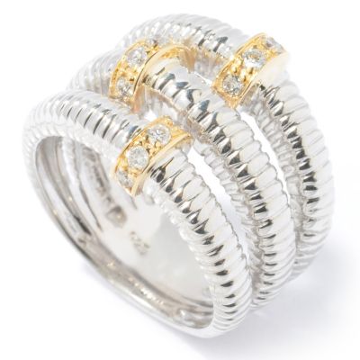J313204 - Sterling Silver / 14K Gold Diamond Three-Row Ring