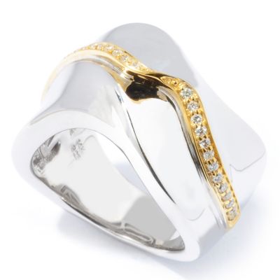 J313222 - Sterling Silver / 14K Gold Diamond Angled Wave Ring