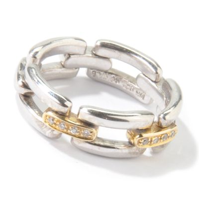 J313223 - Sterling Silver / 14K Gold Diamond Chain Link Flex Ring