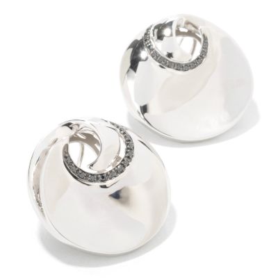 J313225 - Sterling Silver Black Diamond Circular Swirl Earrings