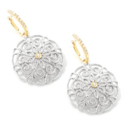 Sterling Silver / 14K Gold Diamond Intricate Earrings