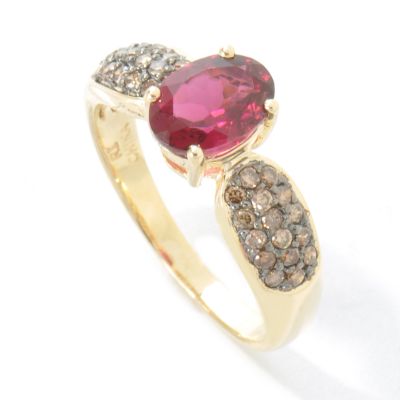 14K Gold Rubellite & Champagne Diamond Ring