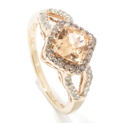 14K Gold Imperial Hessonite & Champagne / White Diamond Ring