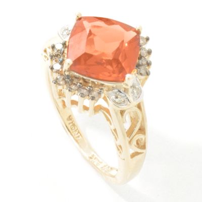 14K Gold Cognac Hessonite & Champagne / White Diamond Ring