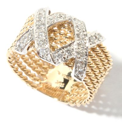 J313340 - 14K White / Yellow or Yellow Gold Diamond Double XX Rope Ring
