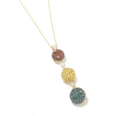 J313368 - 14K Gold Multi-Color Diamond Ball Pendant w/ Chain