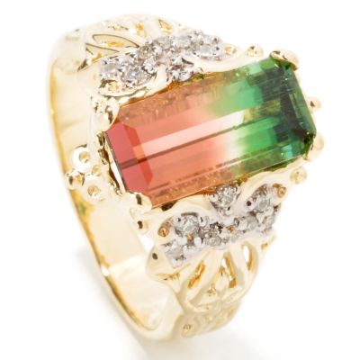 14K Gold Morro Redondo Bi-Color Tourmaline & Diamond Ring