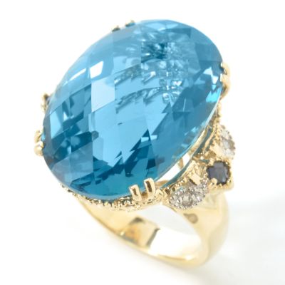 14K Gold London Blue Topaz, Sapphire & Diamond Ring