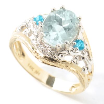 14K White / Yellow Gold Blue Amblygonite, Apatite & Diamond Ring