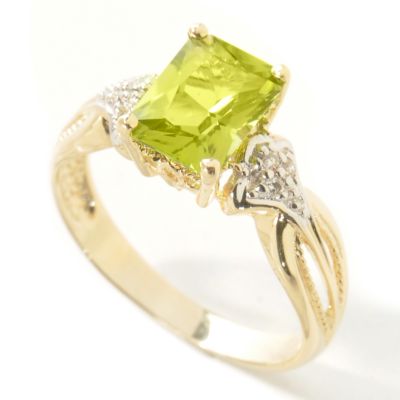 14K Gold Peridot & Diamond Ring