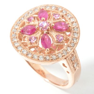 14K Rose Gold Ruby, Pink Sapphire & Diamond Floral Ring