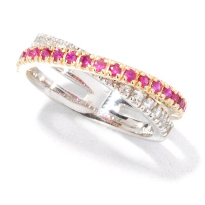 14K White / Yellow Gold Ruby & White Sapphire Criss Cross Ring