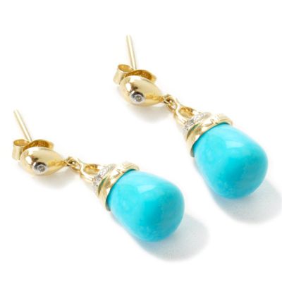14K Gold Turquoise & Diamond Swirl Drop Earrings