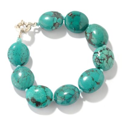 J313638 - Sterling Silver 8" Oval Turquoise Bracelet