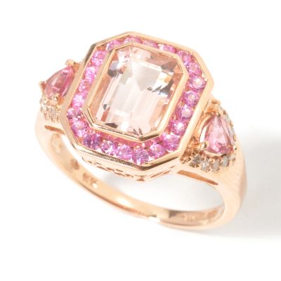 14K Rose Gold Pink Morganite, Pink Tourmaline & Diamond Ring