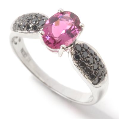 14K White Gold Pink Tourmaline & Black Diamond Ring