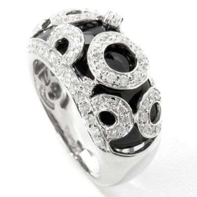 14K White Gold Onyx & Diamond Circles Ring