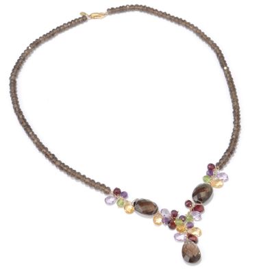 J313712 - 14K Gold 18" Multi-Gemstone Choice Dangle Necklace
