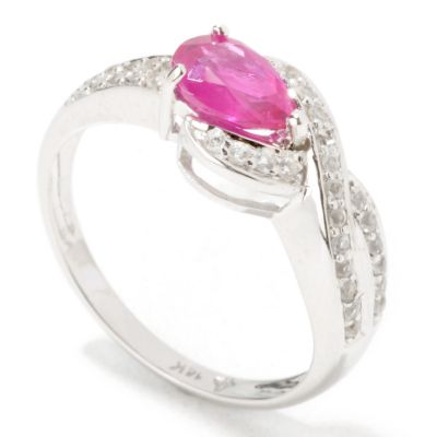 14K White Gold Thai Ruby & White Topaz Ring