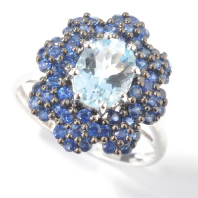 14K White Gold Aquamarine & Sapphire Ring