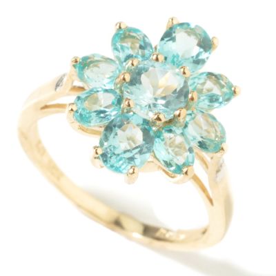 14K Gold Apatite & Diamond Cluster Ring