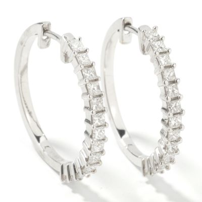 14K White Gold 1.00ct Diamond Hoop Earrings