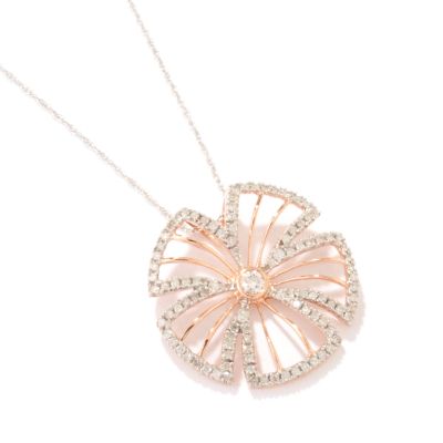 J313940 - 14K Rose Gold Diamond Flower Pendant w/ Chain