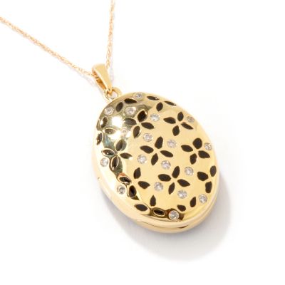 J313948 - 14K Gold Diamond Oval Locket Pendant w/ Chain