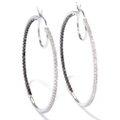 J313983 - 14K White Gold 1.00ct Black & White Diamond Inside-Out Hoop Earrings