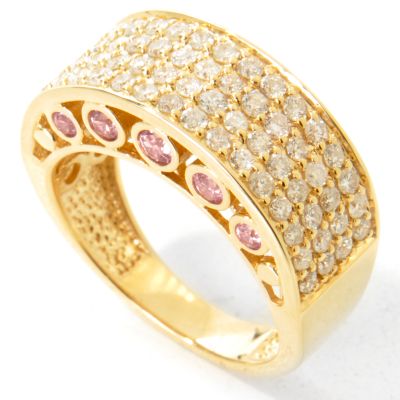 J313994 - 14K Gold Diamond Dome & Pink Sapphire Sides Ring
