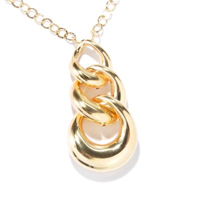 14K Gold Artform 3-Tier Drop Pendant w/ 18" Diamond-Cut Rolo Chain