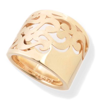 14K Gold Satin Finish Swirl-Cut Filigree Ring