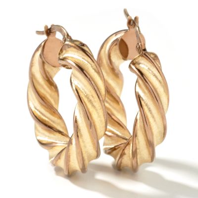 14K Yellow & Chocolate Gold Satin-Finish Twist Hoop Earrings