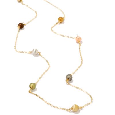14K Gold 24" Colors of Gold Beaded Station Cable Chain Necklace