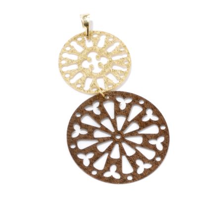 J314250 - 14K Yellow & Chocolate Gold Textured Double Medallion Pendant