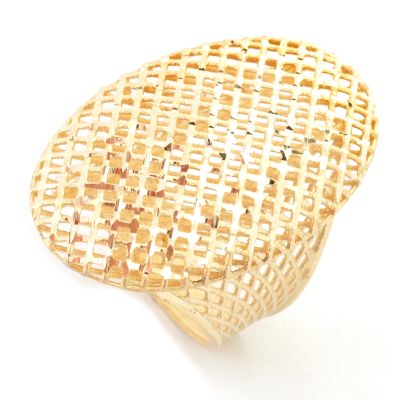 14K Gold Diamond-Cut Filigree Electroform Elongated Oval Cage Ring
