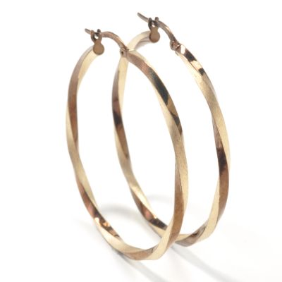 14K Two-Tone Yellow & Chocolate Gold Twisted Hoop Earrings