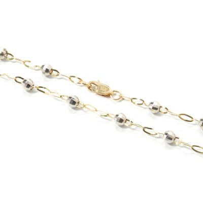 14K White & Yellow Gold 26" Diamond Cut Bead Station Cable Chain Necklace