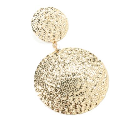 14K Gold Two-Disc Hammered Finish Circle Pendant