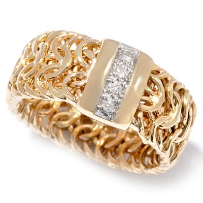 14K Gold Diamond Woven Flex Band Ring