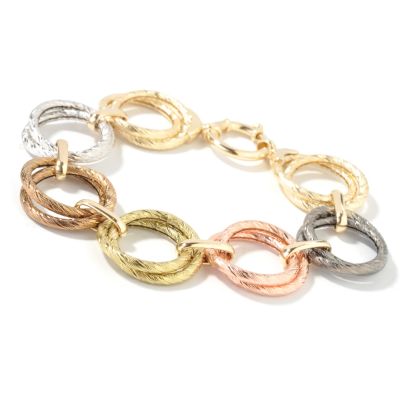 14K Gold 7.75" "Colors of Gold" Fancy Link Bracelet