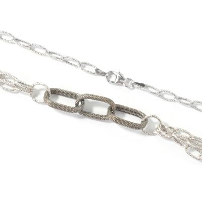 14K White Gold 32" Black Rhodium Station Necklace